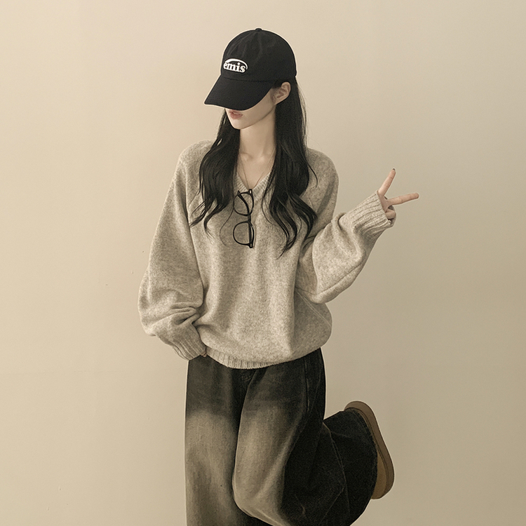 도톰 아방핏 브이넥 래글런 오버핏 긴팔니트 넉넉함보장 오트밀