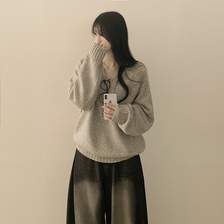 도톰 아방핏 브이넥 래글런 오버핏 긴팔니트 넉넉함보장 오트밀