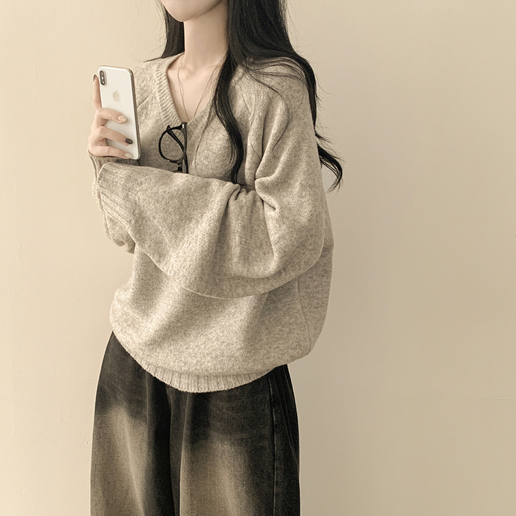 도톰 아방핏 브이넥 래글런 오버핏 긴팔니트 넉넉함보장 오트밀