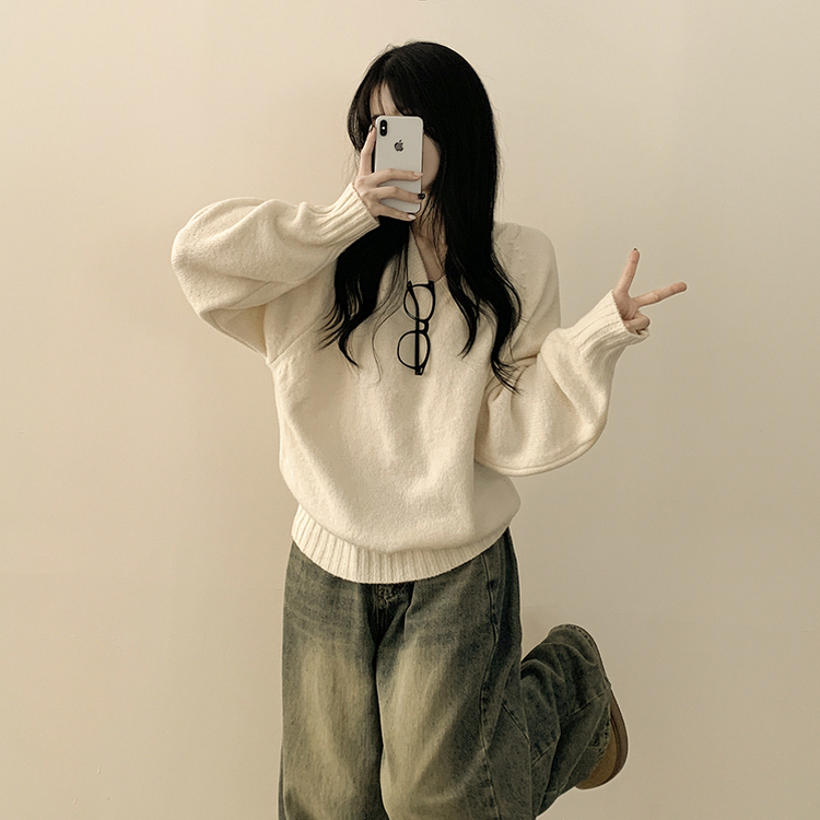 도톰 아방핏 브이넥 래글런 오버핏 긴팔니트 넉넉함보장 아이보리