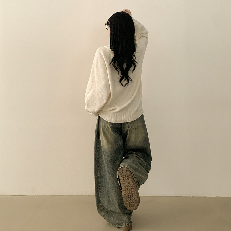 도톰 아방핏 브이넥 래글런 오버핏 긴팔니트 넉넉함보장 아이보리