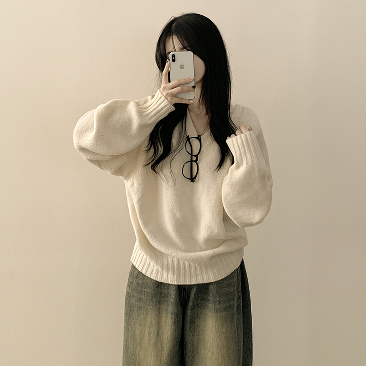 도톰 아방핏 브이넥 래글런 오버핏 긴팔니트 넉넉함보장 아이보리