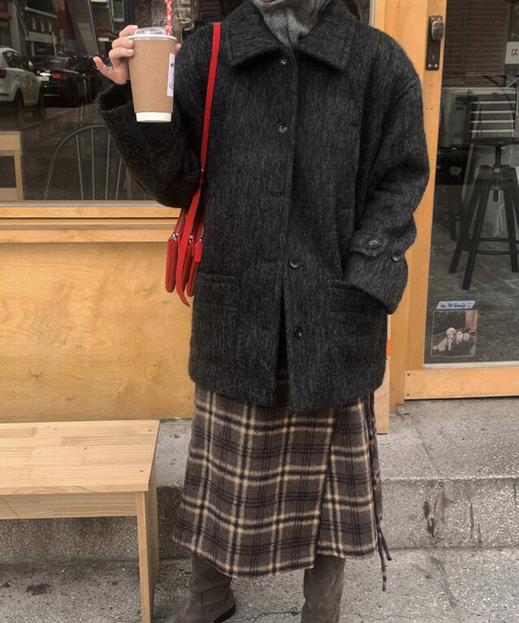 モヘアウールハーフコート