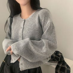 소르베 라운드 벌룬니트 크롭 가디건 9color 그레이