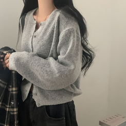 소르베 라운드 벌룬니트 크롭 가디건 9color 그레이