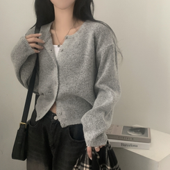 소르베 라운드 벌룬니트 크롭 가디건 9color 그레이