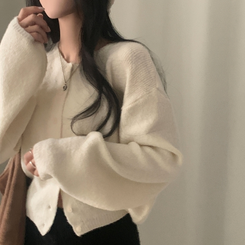 소르베 라운드 벌룬니트 크롭 가디건 9color 화이트