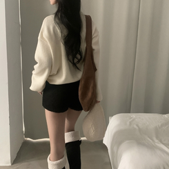 소르베 라운드 벌룬니트 크롭 가디건 9color 화이트