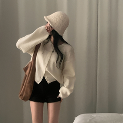 소르베 라운드 벌룬니트 크롭 가디건 9color 화이트