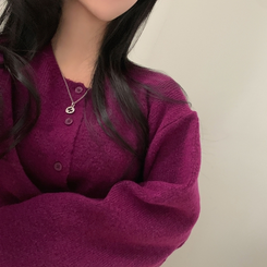 소르베 라운드 벌룬니트 크롭 가디건 9color 퍼플
