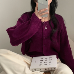 소르베 라운드 벌룬니트 크롭 가디건 9color 퍼플