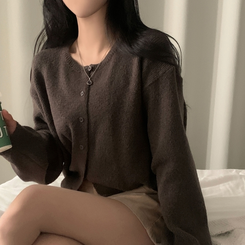 소르베 라운드 벌룬니트 크롭 가디건 9color 브라운