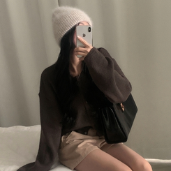 소르베 라운드 벌룬니트 크롭 가디건 9color 브라운