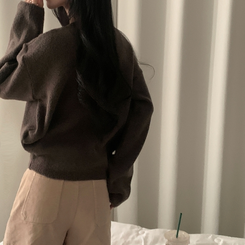 소르베 라운드 벌룬니트 크롭 가디건 9color 브라운