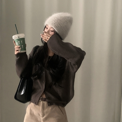 소르베 라운드 벌룬니트 크롭 가디건 9color 브라운