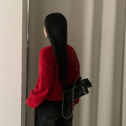 소르베 라운드 벌룬니트 크롭 가디건 9color 레드