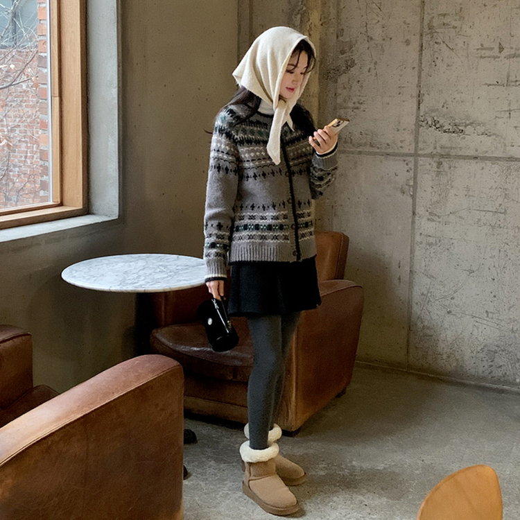 (ノルディックムード/ふんわりフィット) アベリ ノルディック ラウンド 長袖 ウール ニット カーディガン   GRAY