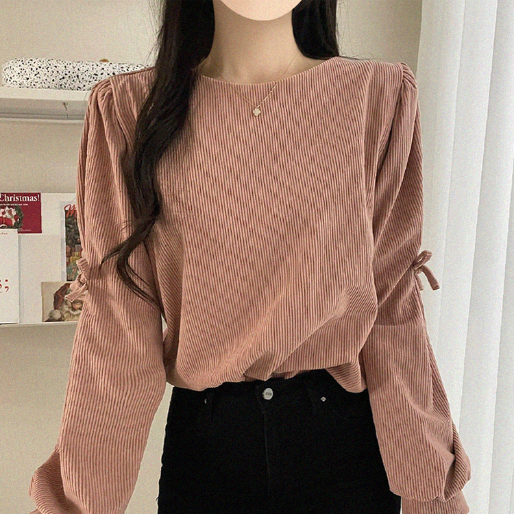 リボン袖コーデュロイパフブラウス