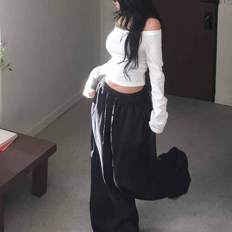 【起毛】オフショルダースリムルーズ長袖Tシャツ