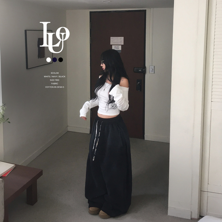 【起毛】オフショルダースリムルーズ長袖Tシャツ