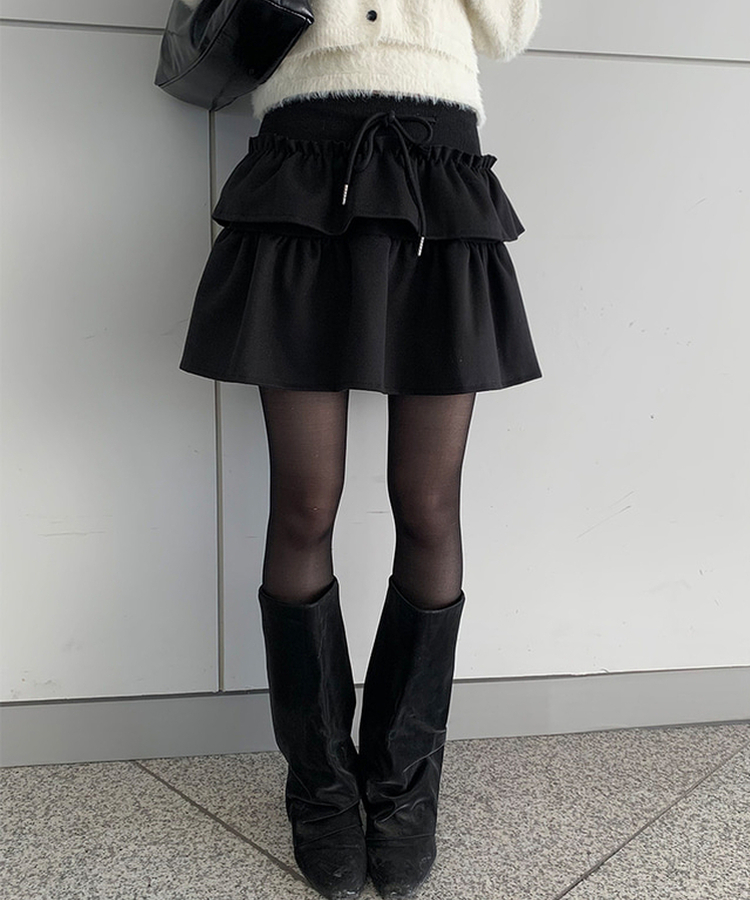 ウールティアードフリルミニスカート