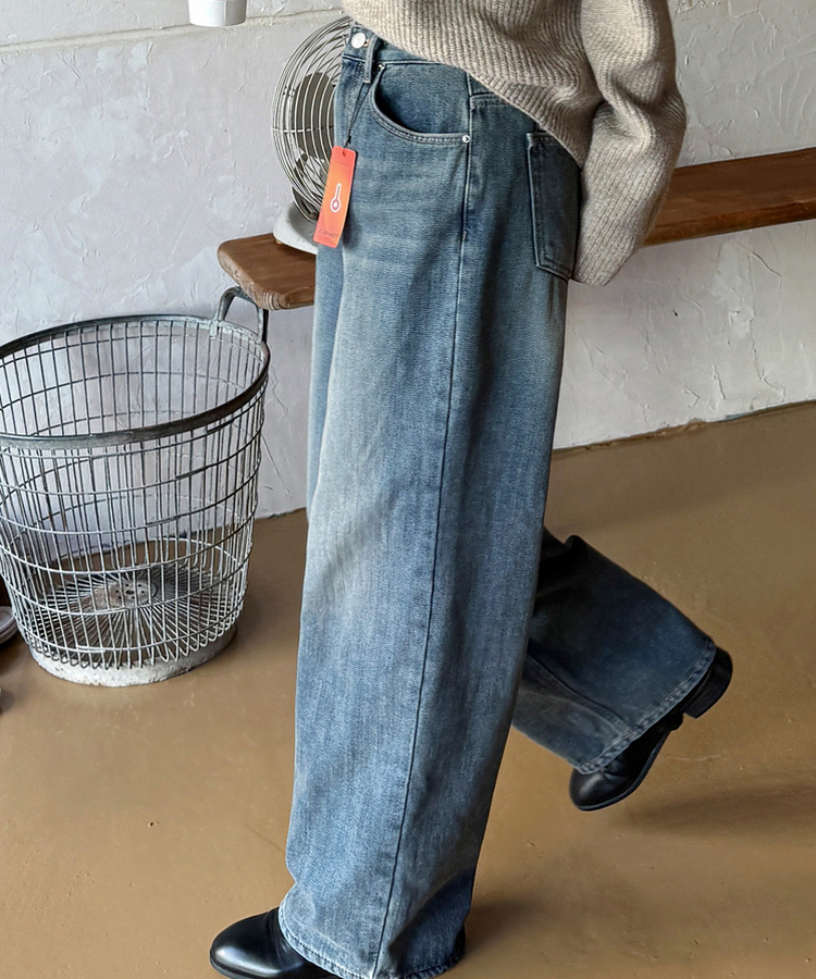 ヒーターワイドバンバンディングデニムパンツ