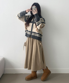 リボンバンディングコーデュロイフレアスカート｜ミディ/ロング