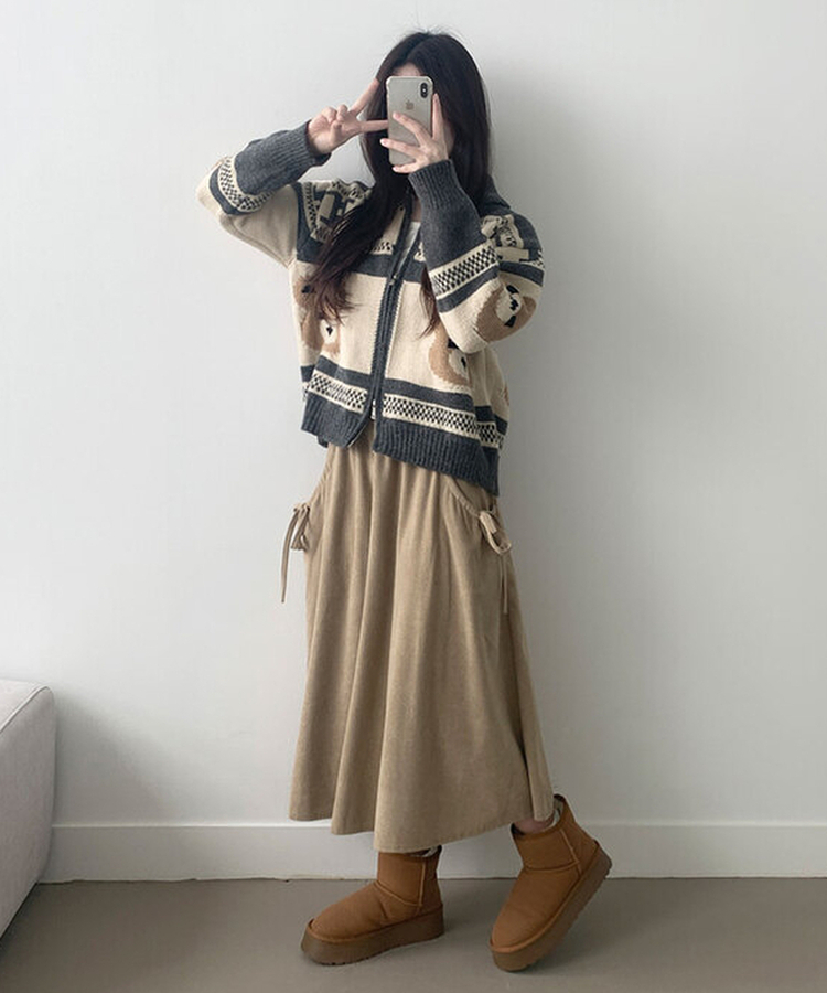 リボンバンディングコーデュロイフレアスカート｜ミディ/ロング