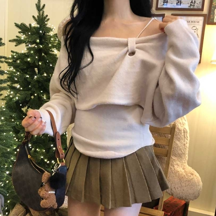 골덴 플리츠 미니스커트 치마바지 베이지