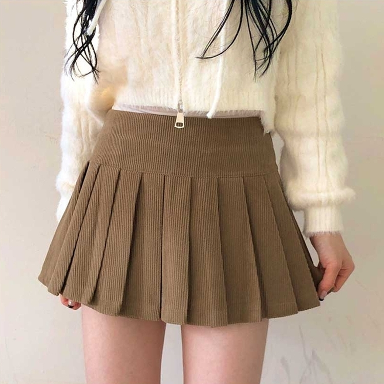 골덴 플리츠 미니스커트 치마바지 베이지