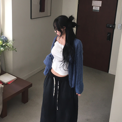 ケーブルベーシックカーディガン(6color) BLUE