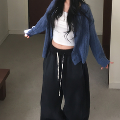 ケーブルベーシックカーディガン(6color) BLUE