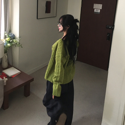 ケーブルベーシックカーディガン(6color) LIGHT GREEN