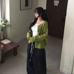 ケーブルベーシックカーディガン(6color) LIGHT GREEN