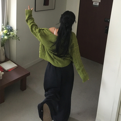 ケーブルベーシックカーディガン(6color) LIGHT GREEN