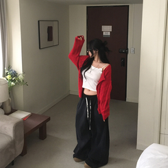 ケーブルベーシックカーディガン(6color) RED