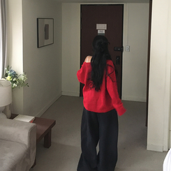 ケーブルベーシックカーディガン(6color) RED