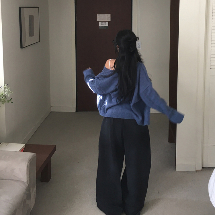 ケーブルベーシックカーディガン(6color) BLUE