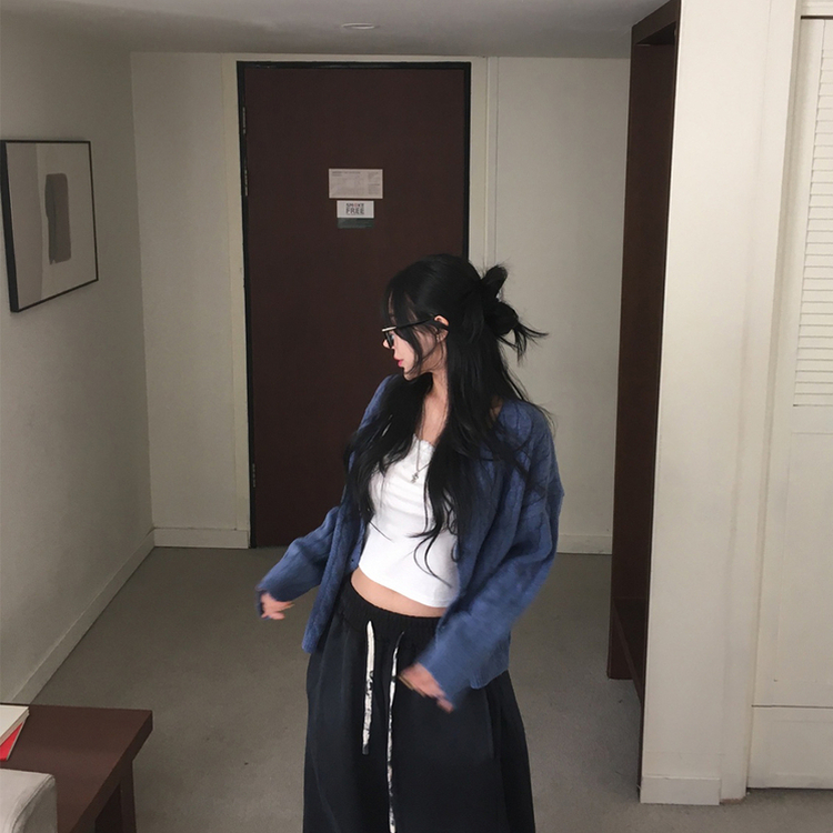 ケーブルベーシックカーディガン(6color) BLUE