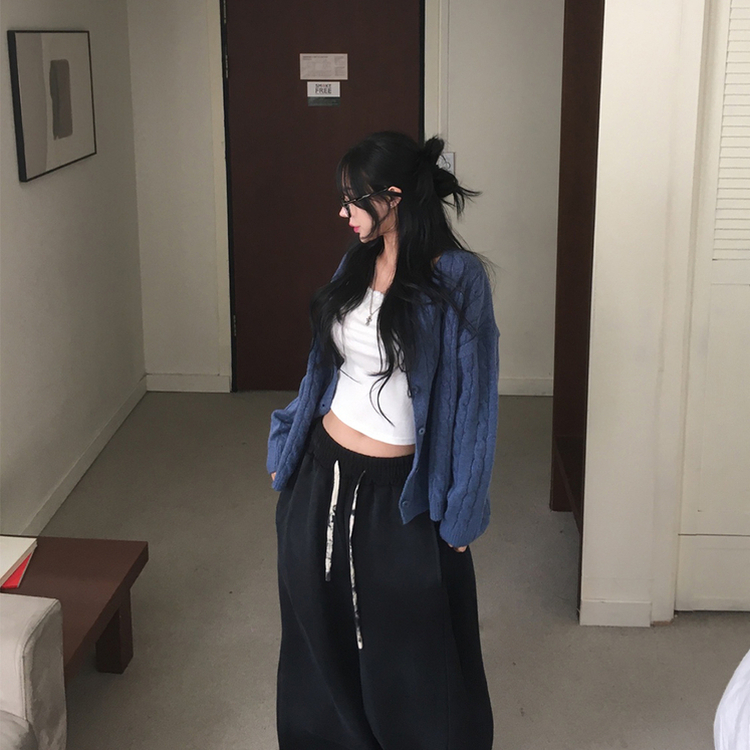 ケーブルベーシックカーディガン(6color) BLUE