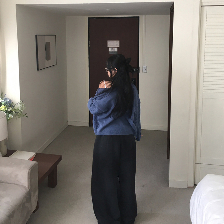 ケーブルベーシックカーディガン(6color) BLUE