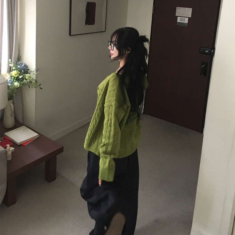 ケーブルベーシックカーディガン(6color) LIGHT GREEN