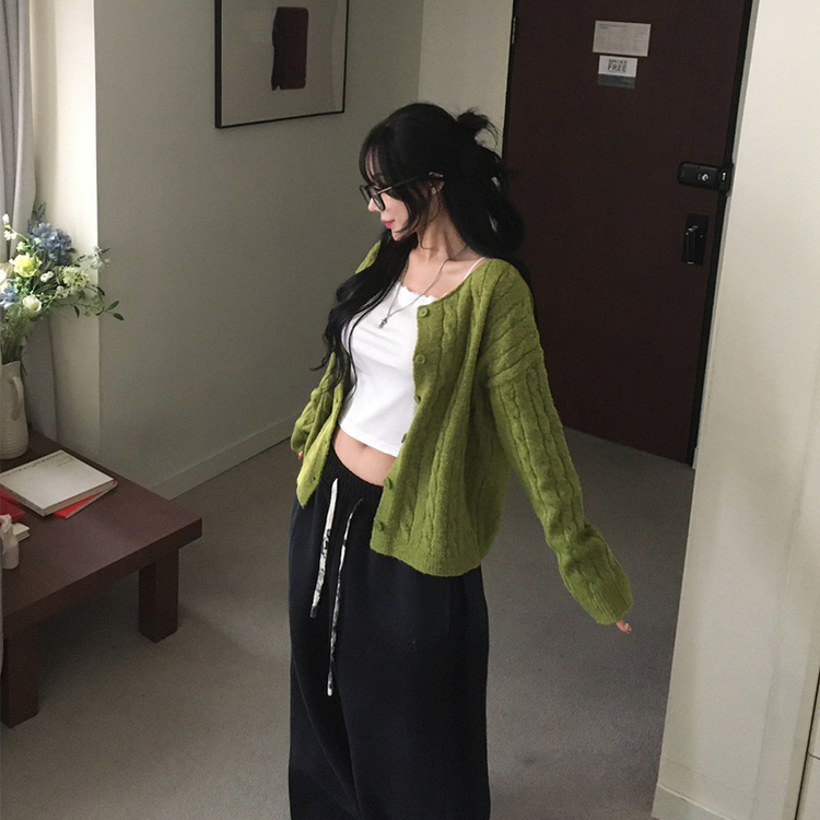 ケーブルベーシックカーディガン(6color) LIGHT GREEN