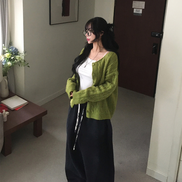 ケーブルベーシックカーディガン(6color) LIGHT GREEN