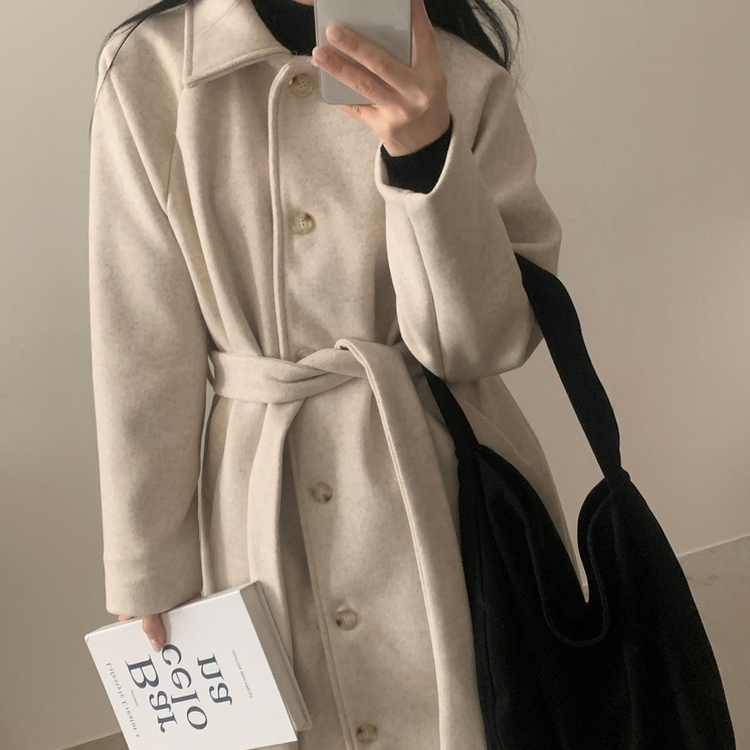 체르닌 프리미엄 허리벨트 싱글 롱코트 4color 크림