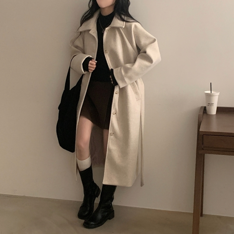 체르닌 프리미엄 허리벨트 싱글 롱코트 4color 크림