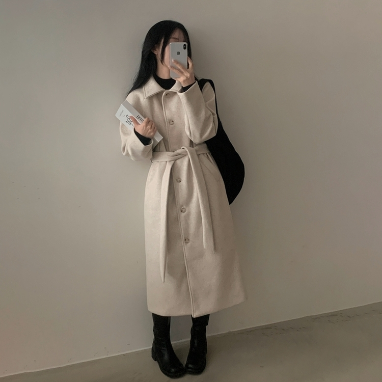 체르닌 프리미엄 허리벨트 싱글 롱코트 4color 크림