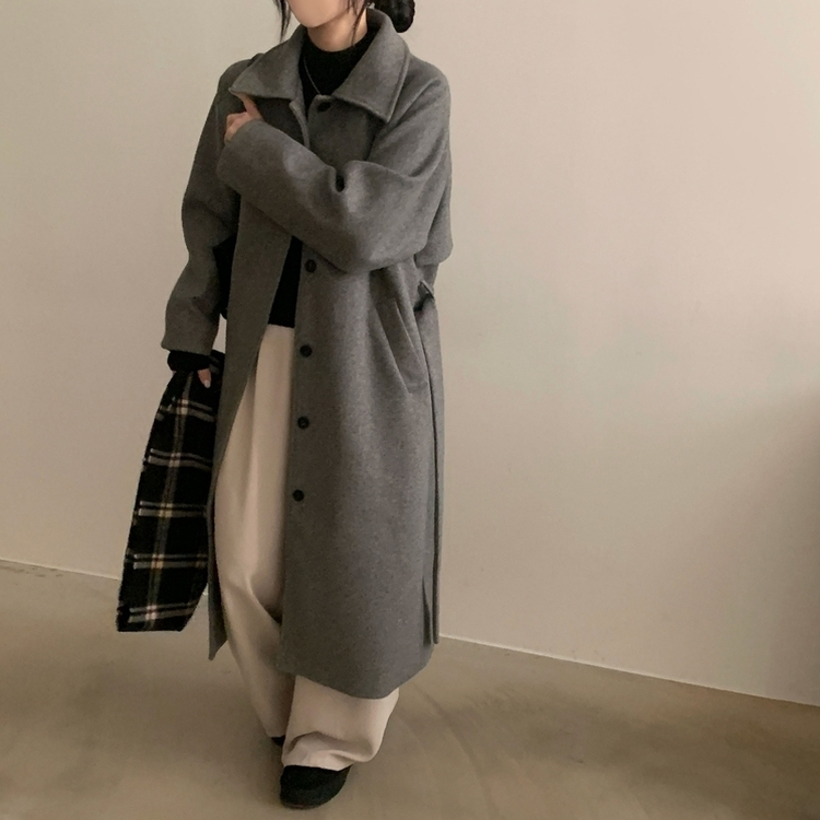 체르닌 프리미엄 허리벨트 싱글 롱코트 4color 차콜