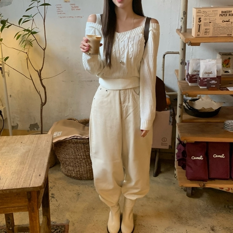 コーデュロイストリングワイドカジュアルロングパンツ
