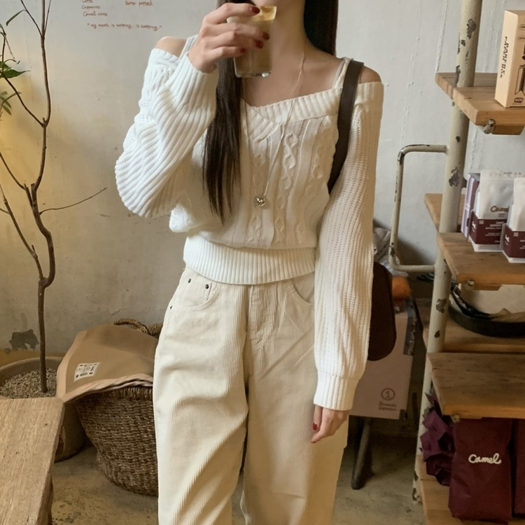 コーデュロイストリングワイドカジュアルロングパンツ